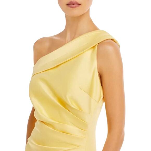 Lavish Alice Yellow Satin One Shoulder Midi Cocktail Dress NWT Sz 4 - Picture 3 of 7